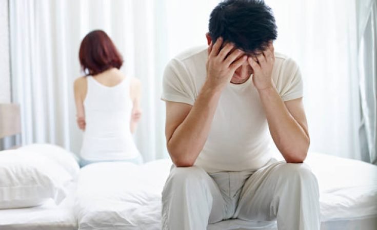 young asian couple with relationship problem appear depressed and frustrated.